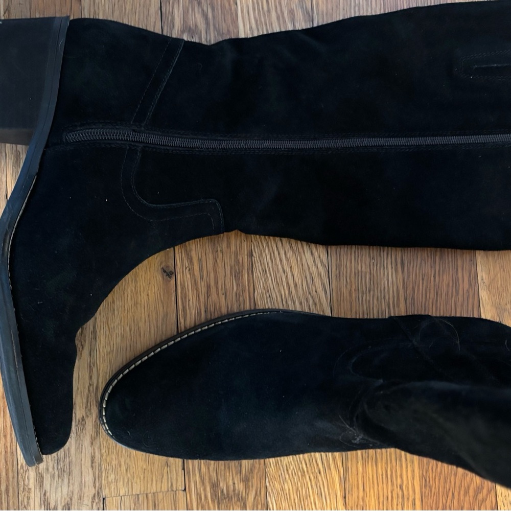 Black Suede Knee-High Boots